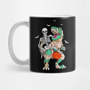 Skeleton Riding Mummy Dinosaur T Rex Kids Funny Halloween Mug